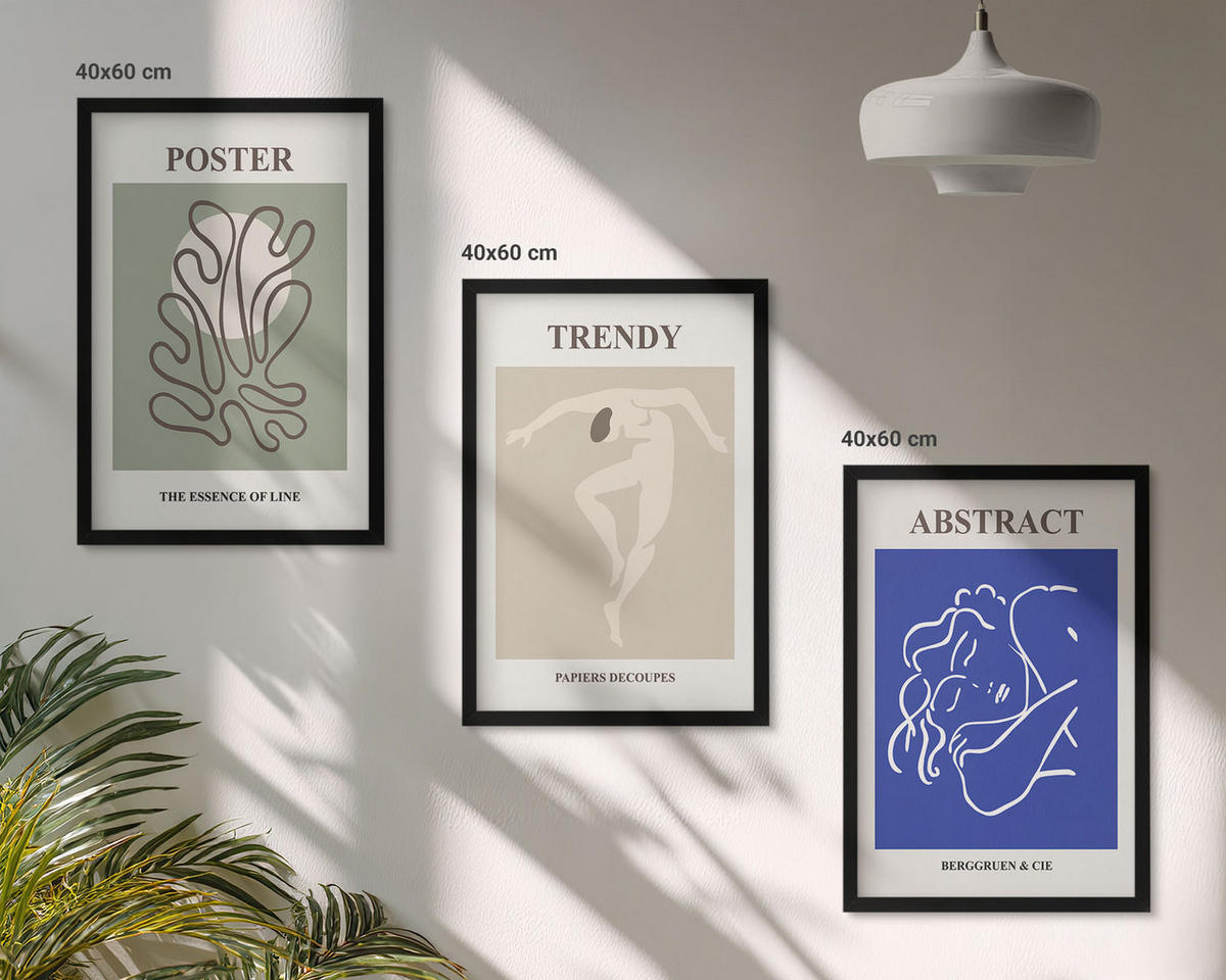 BILDER SET 3er Set - 40x60 cm Schwarzer Rahmen - Henri Matisse Pastellgrafiken - Schwarz, Kunststoff (40/60cm) - TULUP