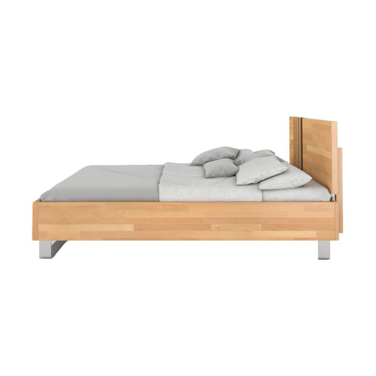 MASSIVHOLZBETT Kielce mit Metallfüßen, Buche - lackiert, Naturfarben, Schwarz Glas, 160x200 - Edelstahlfarben/Buchefarben, Holz/Metall (160/200cm) - Visby