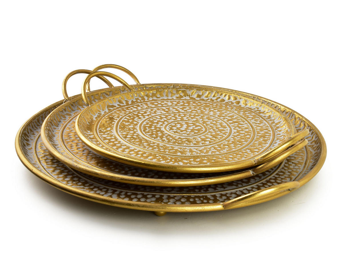 TABLETT Marina 3er Set goldenfarben 50/50/2 cm Metall - Goldfarben, Metall (2cm) - Mondex