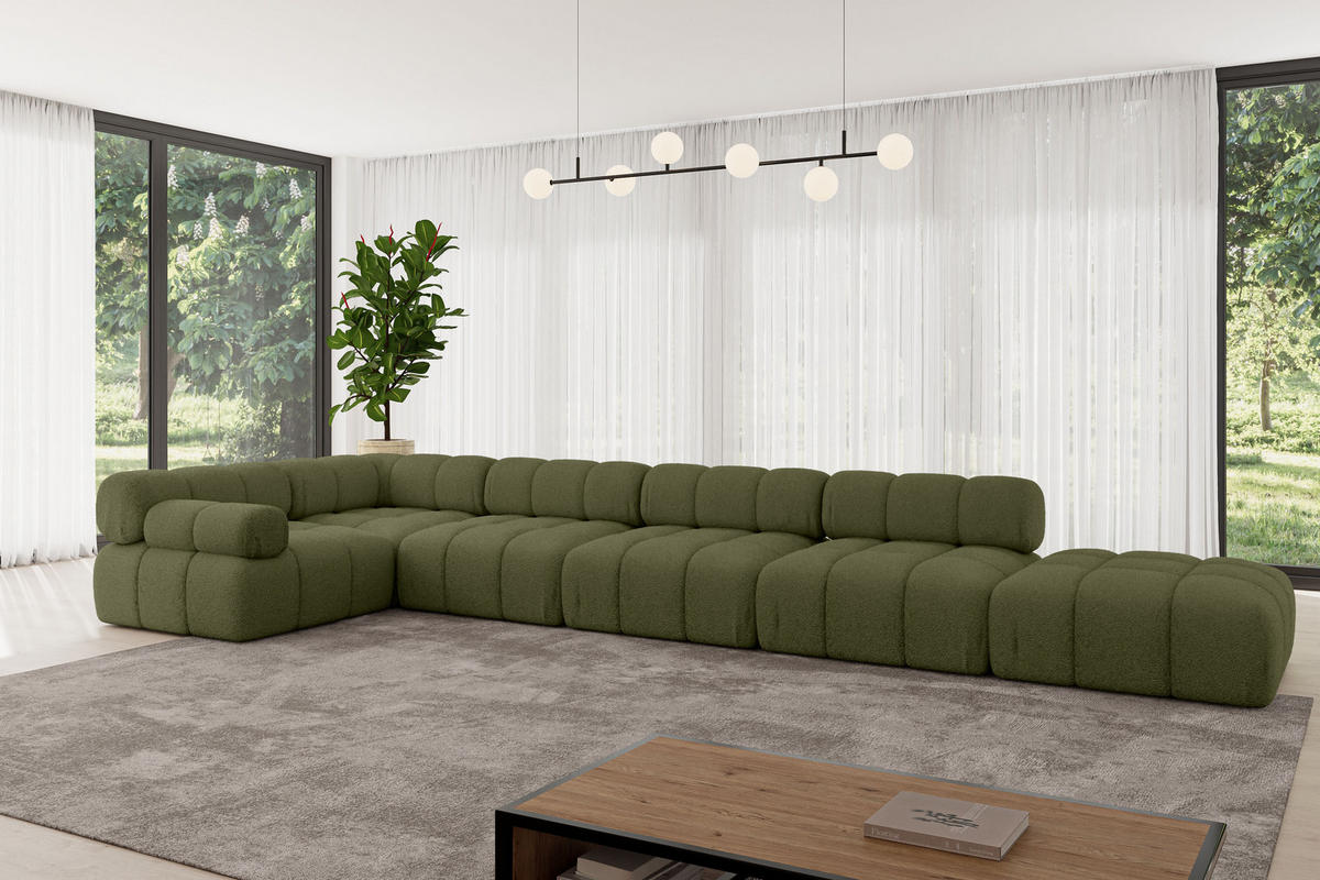ECKSOFA modulares Sofa Felto-L3 - 475x190x70 cm Grün Bouclé - Grün, Holzwerkstoff/Textil (475/190cm) - ALTDECOR