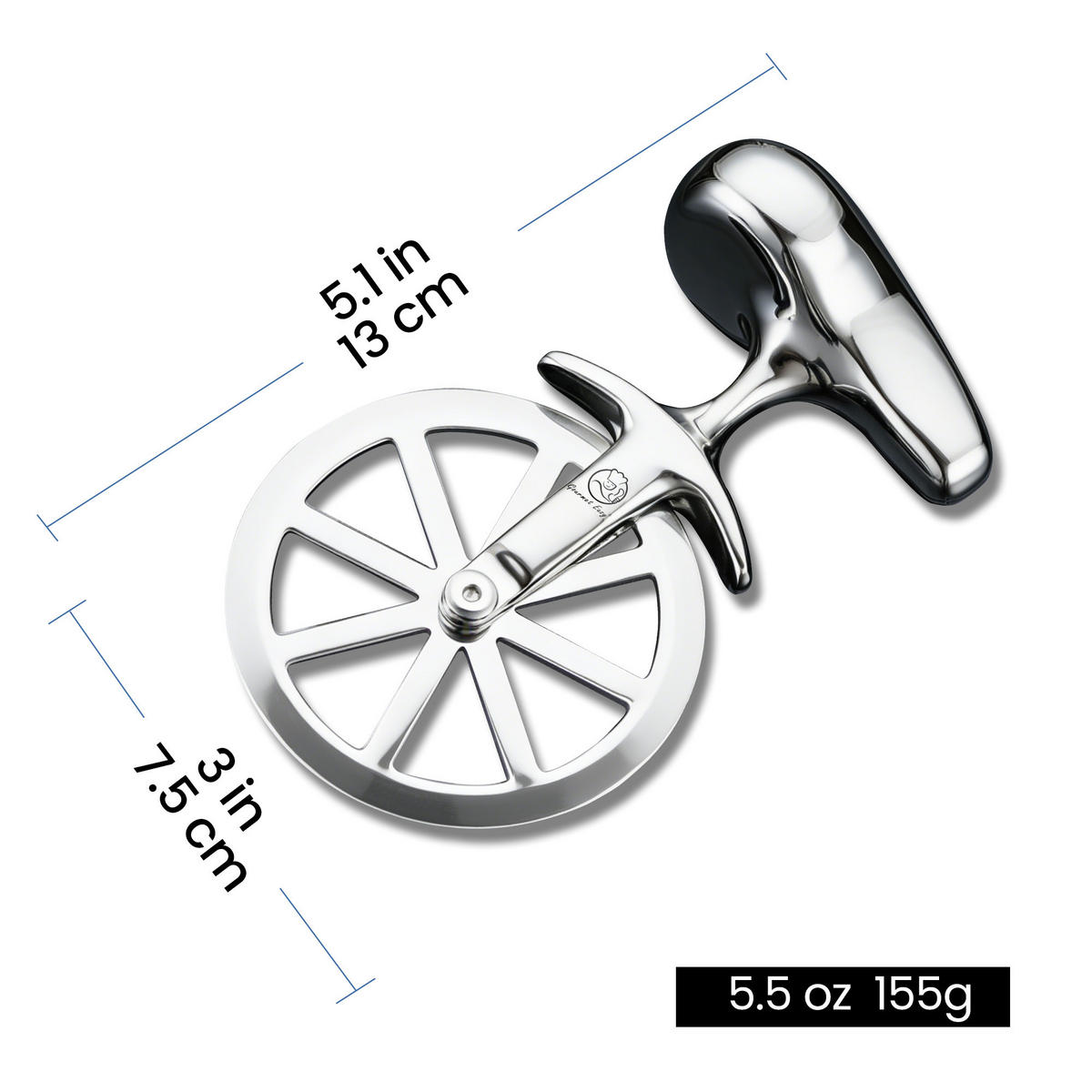 PIZZASCHNEIDER aus Edelstahl, extrem langlebig, rutschfest, ergonomisch, leicht zu reinigen - Edelstahlfarben, Metall (13/4.2/7.5cm) - Gourmet Easy