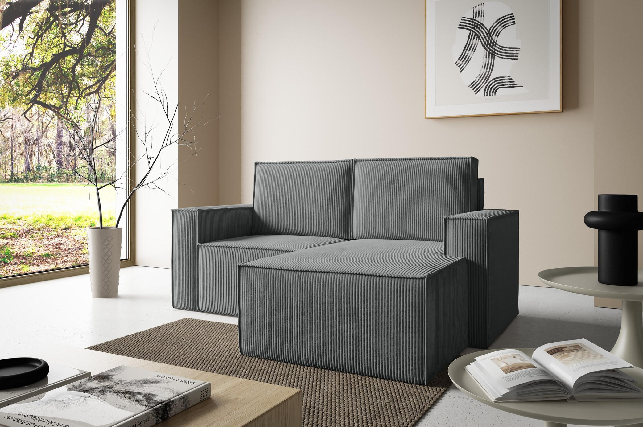 ECKSOFA Orto Dunkelgrau, Zweisitzer Kordecksofa rechte seite - Dunkelgrau, Holzwerkstoff/Textil (180/141cm) - Bettso