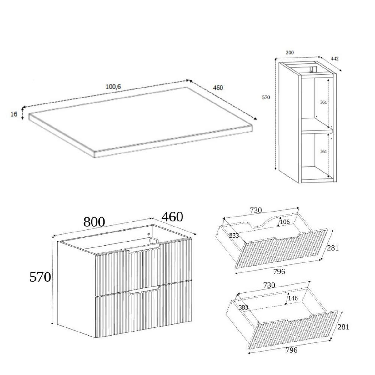 BADEZIMMERSCHRANK : weiß, 100 (80 + 20) x 58,6 x 46 cm - Weiß, Holzwerkstoff (100/58.6/46cm) - 3XE LIVING
