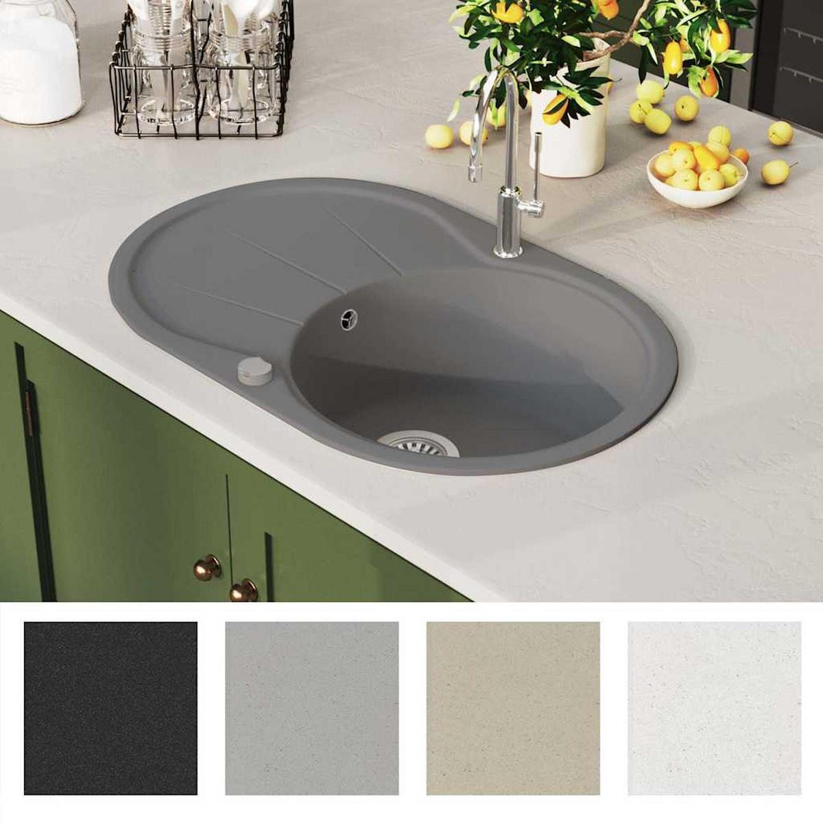SPÜLE Granit Einzelbecken Oval Grau - Grau, Stein (49/20.5/77cm) - vidaXL