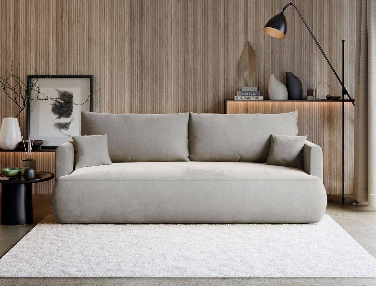 3-SITZER SOFA Ovo Mini Grau Velours Easy-Clean - Schwarz/Grau, Kunststoff/Textil (226/90/97cm) - Selsey