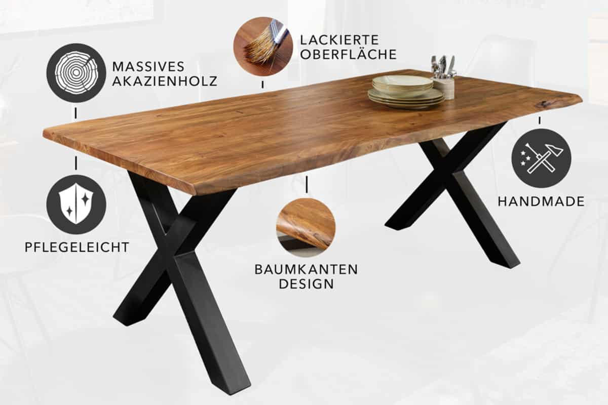 ESSTISCH MAMMUT NATURE Akazie 180cm - Braun/Grau, Holz/Metall (90/180/77cm) - riess-ambiente