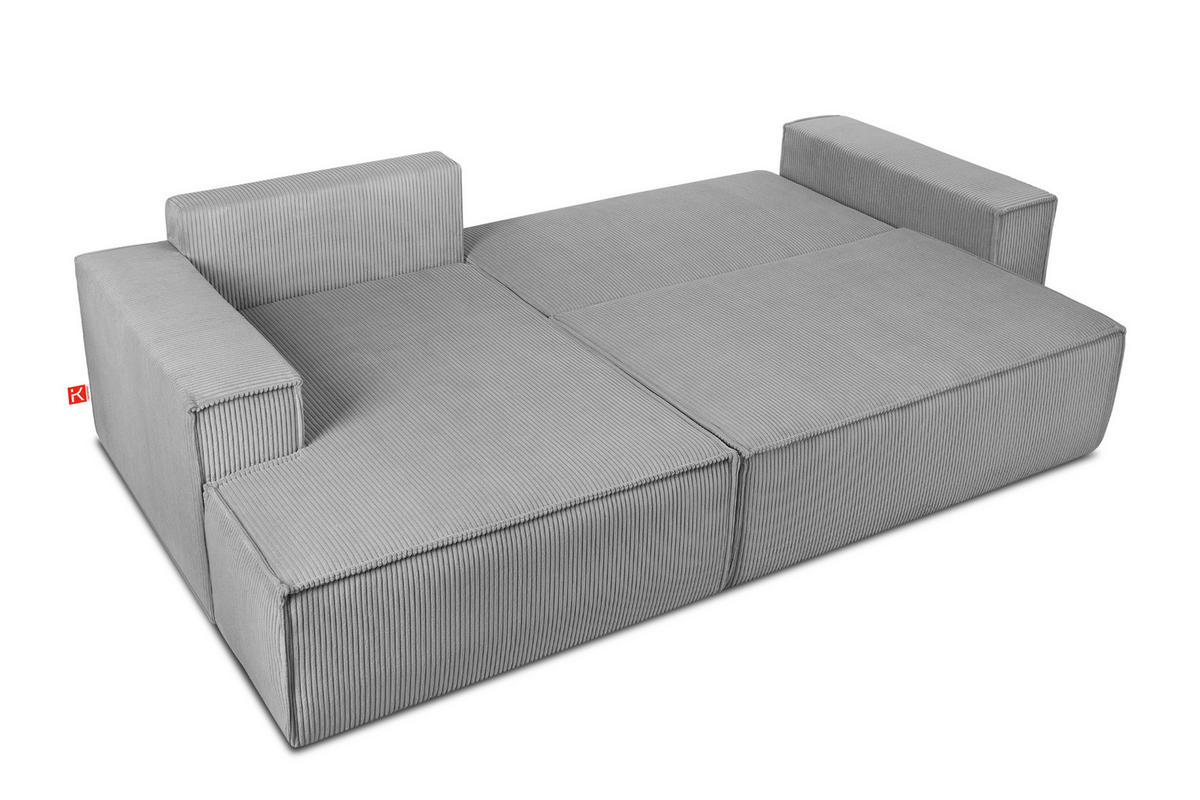 ECKSCHLAFSOFA-LINKS NAPI in Pet Friendly Cord-Stoff, hellgrau - Hellgrau/Schwarz, Textil (262/148cm) - KONSIMO®