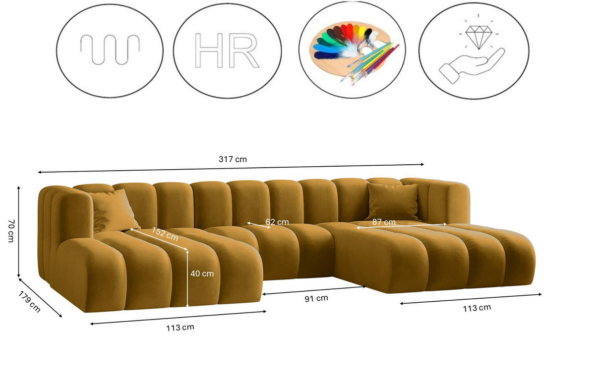 ECKSOFA U-from Grand modular Stoff Salvador Gelb - Gelb, Holz (317/179cm) - Kaiser Möbel