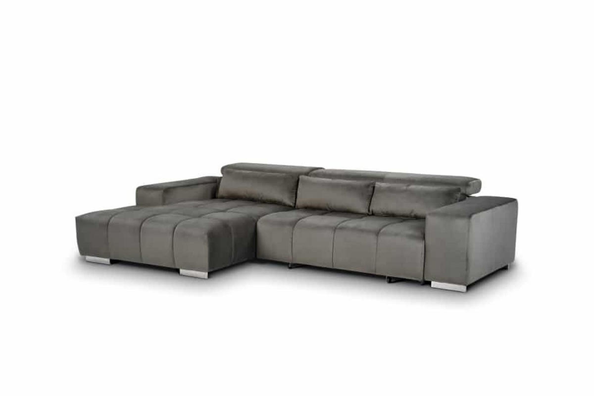 ECKSOFA mit elektrischem Sitzvorschub und verstellbaren Kopflehnen - Chromfarben/Anthrazit, Textil (307/186cm) - Cotta