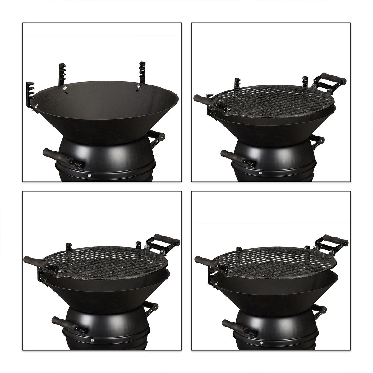 GRILLFASS - Schwarz, Holz/Metall (46/39/36cm) - Relaxdays