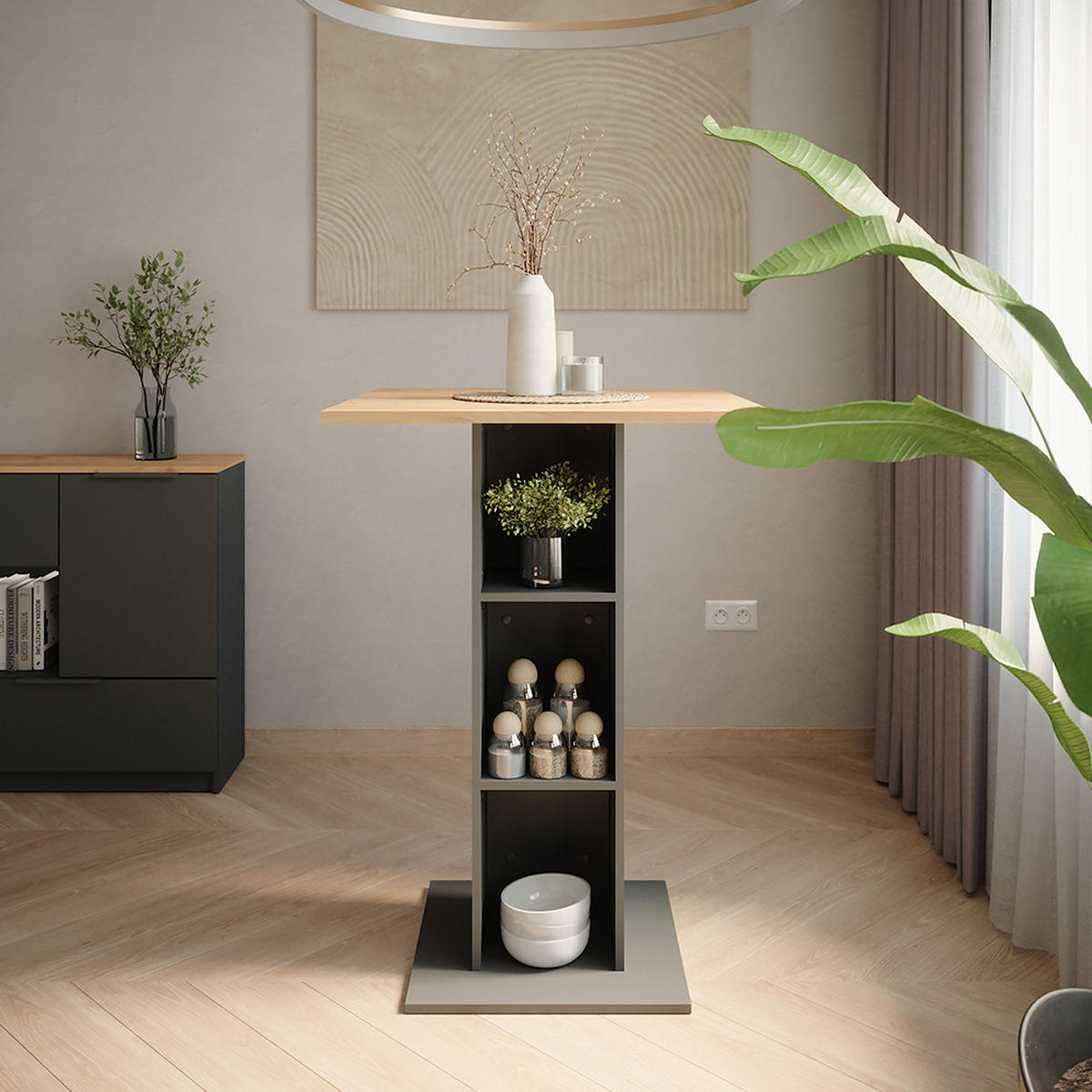 BAROVÝ STŮL Repose Zlatý dub power/antracit - medově dubová/antracitová, kompozitní dřevo (75/75/106cm) - Vicco