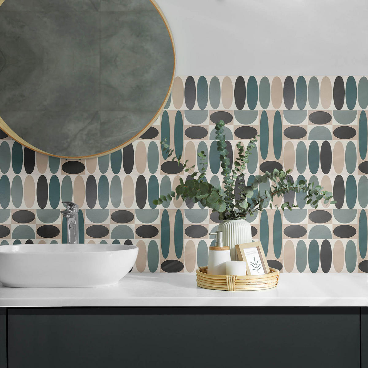 WANDPANEEL 6x 60x30 cm selbstklebend Ovalis - Petrol, Kunststoff (30/1.6/60cm) - Wallfluent