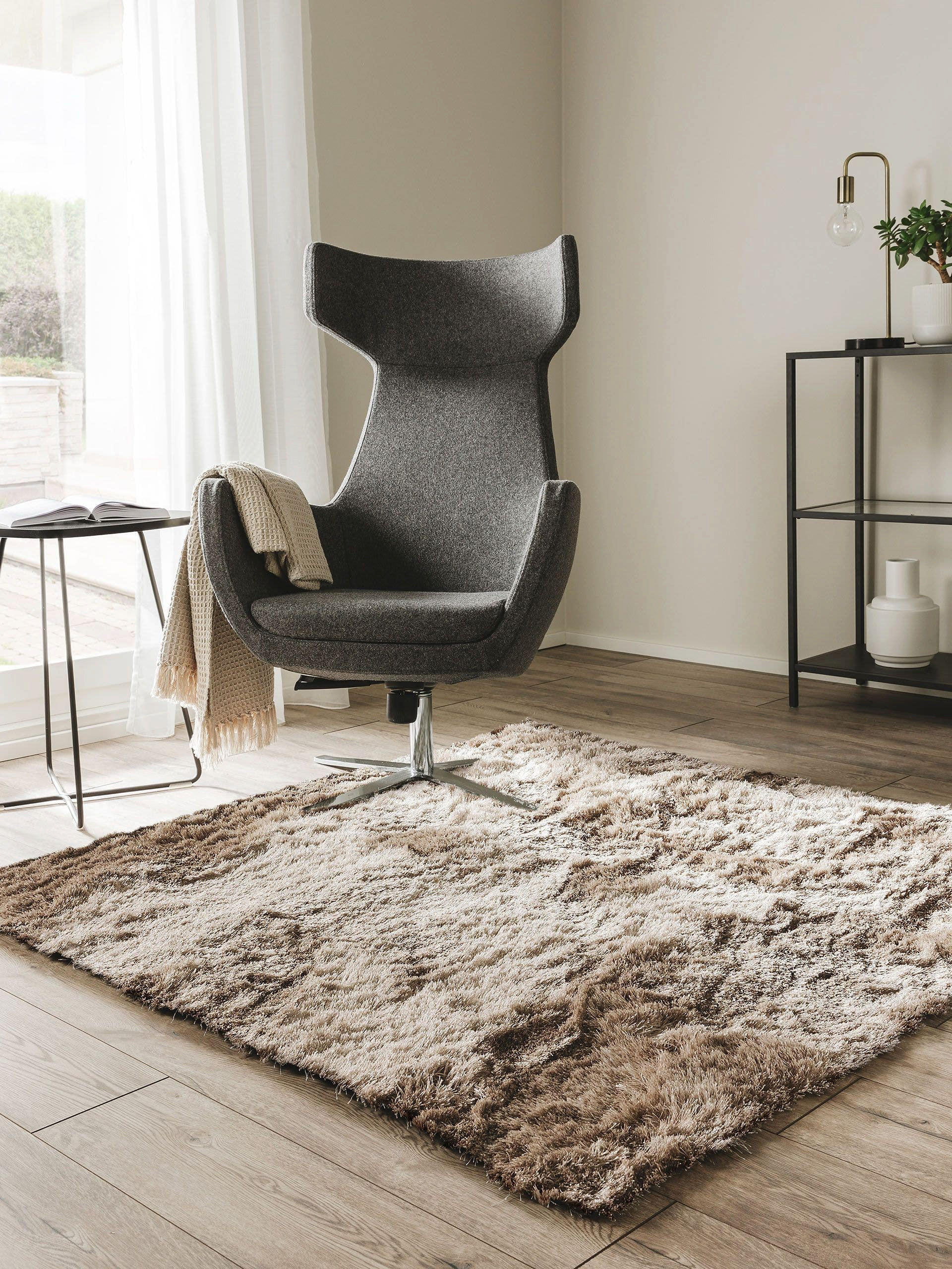 HOCHFLORTEPPICH Whisper Hellbraun 200x200 cm - Hellbraun, Textil (200/200cm) - benuta Nest