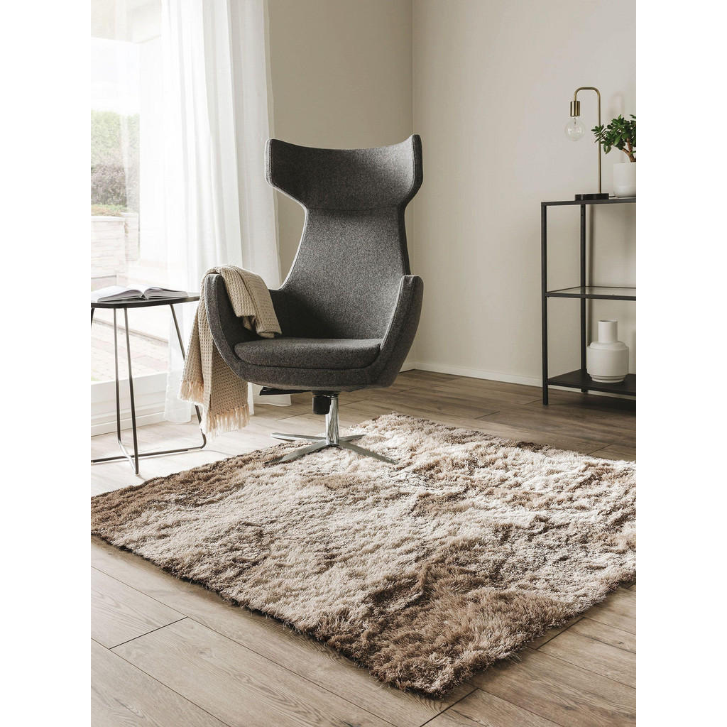 Thumbnail - benuta Nest Hochflorteppich, Hellbraun, Textil, Beton Optik, Quadratisch, 200x200 cm, wasserabweisend, Teppiche & Böden,...