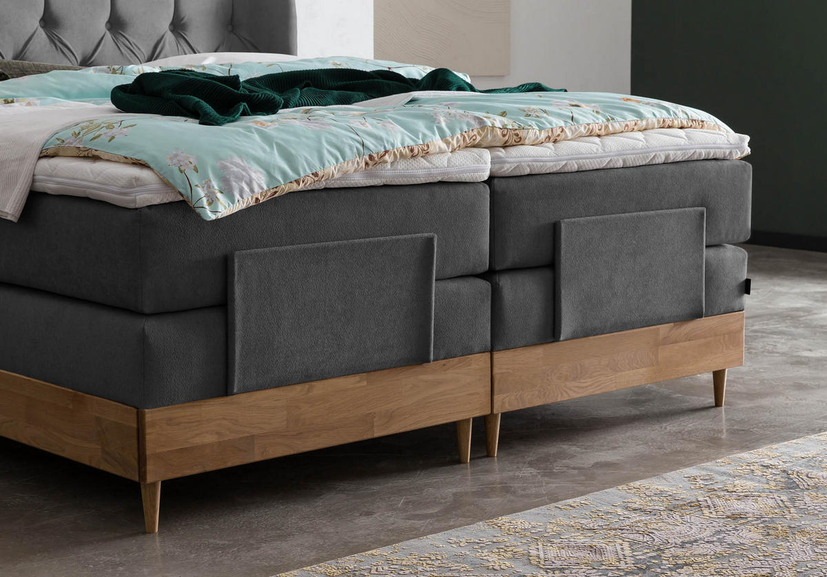 BOXSPRINGBETT ELEKTRISCH VERSTELLBAR EON 160x200 Anthrazit H2 und H3 Bett mit Motor 7-Zonen TFK Matratze inkl. Visco Topper Motorbett mit Eiche - Anthrazit, Textil (160/200cm) - Belanoti