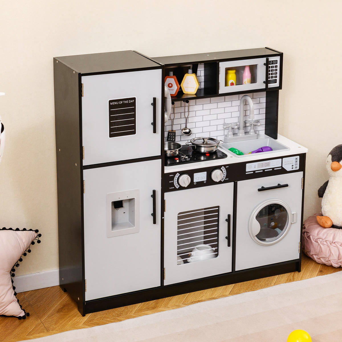 KINDERKÜCHE Schwarz - Schwarz, Holzwerkstoff (25/80.5/82cm) - COSTWAY