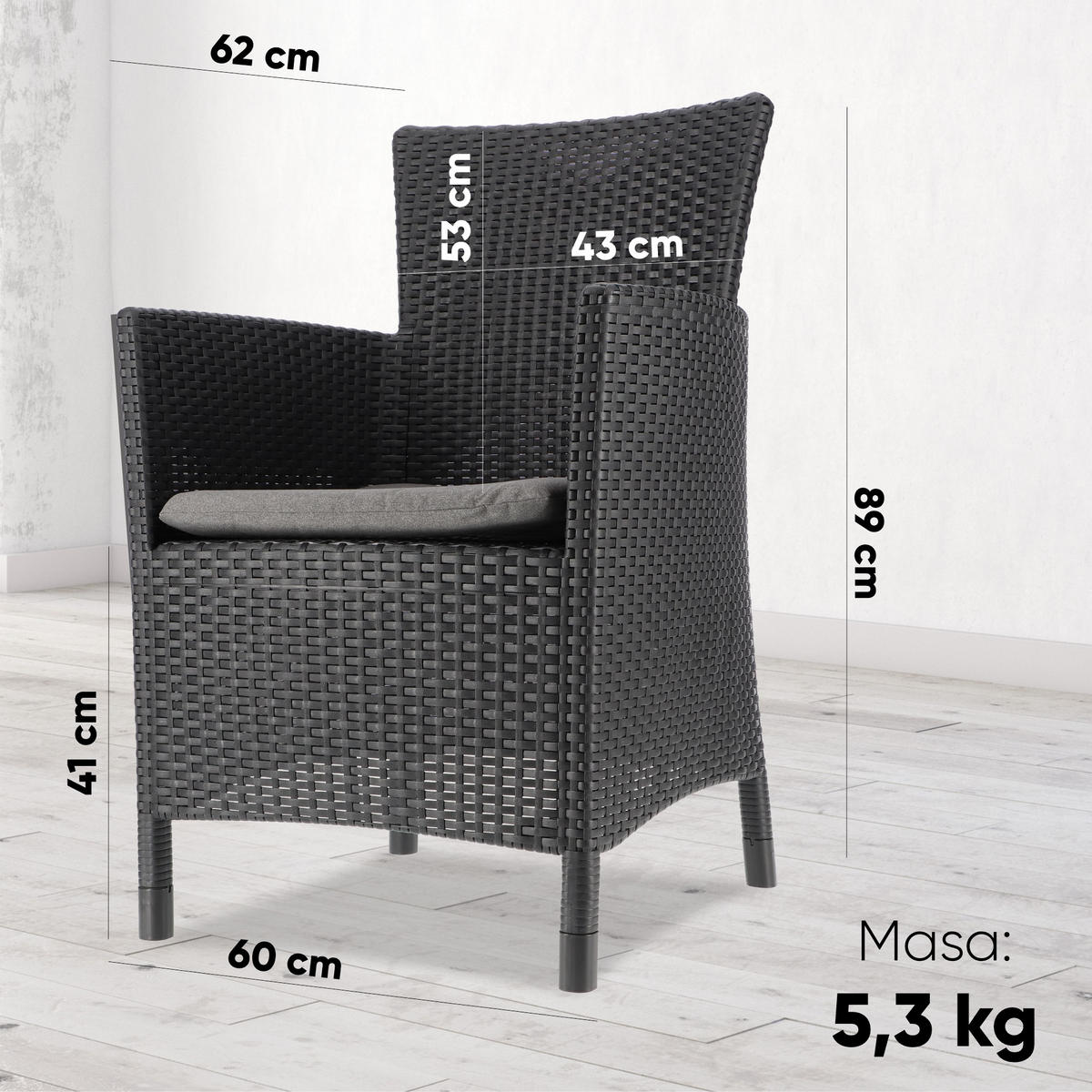 GARTENMÖBEL-SET, 2 Stühle + Tisch, Graphit - Graphitfarben, Kunststoff (60/62cm) - KADAX
