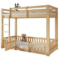 ETAGENBETT aus Massivholz 90x200 cm in Natur mit rechtwinkliger Treppe - Naturfarben, Holz (90/200cm) - Modfu