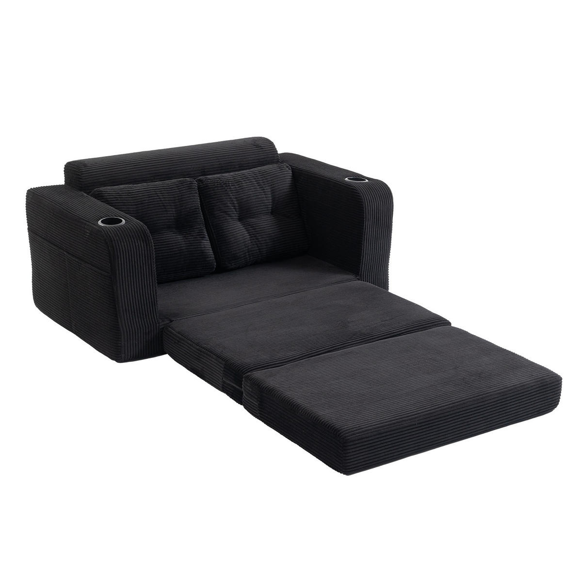 SCHLAFSOFA 2-Sitzer Sofa mit 2 Zierkissen,Lounge Sofa,Polstersofa,Cord,Schwarz - Schwarz, Textil (136/82.5/80cm) - LVHOM