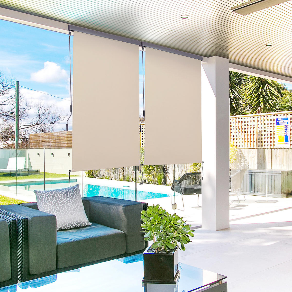 BALKONMARKISE, Dunkelgrau/Cremeweiß/Grau, L200 x B120 cm/L200 x B140 cm - Creme, Metall (120/200/200cm) - Outsunny