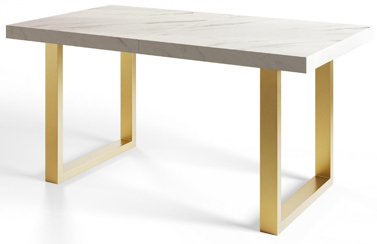 ESSZIMMERTISCH LOFT-U 160X90X77 cm, Farbe: MARMUR, mit Metallbeinen in Farbe Gold - Goldfarben/Hellgrau, Holzwerkstoff (160/90/77cm) - Alpi-Möbel