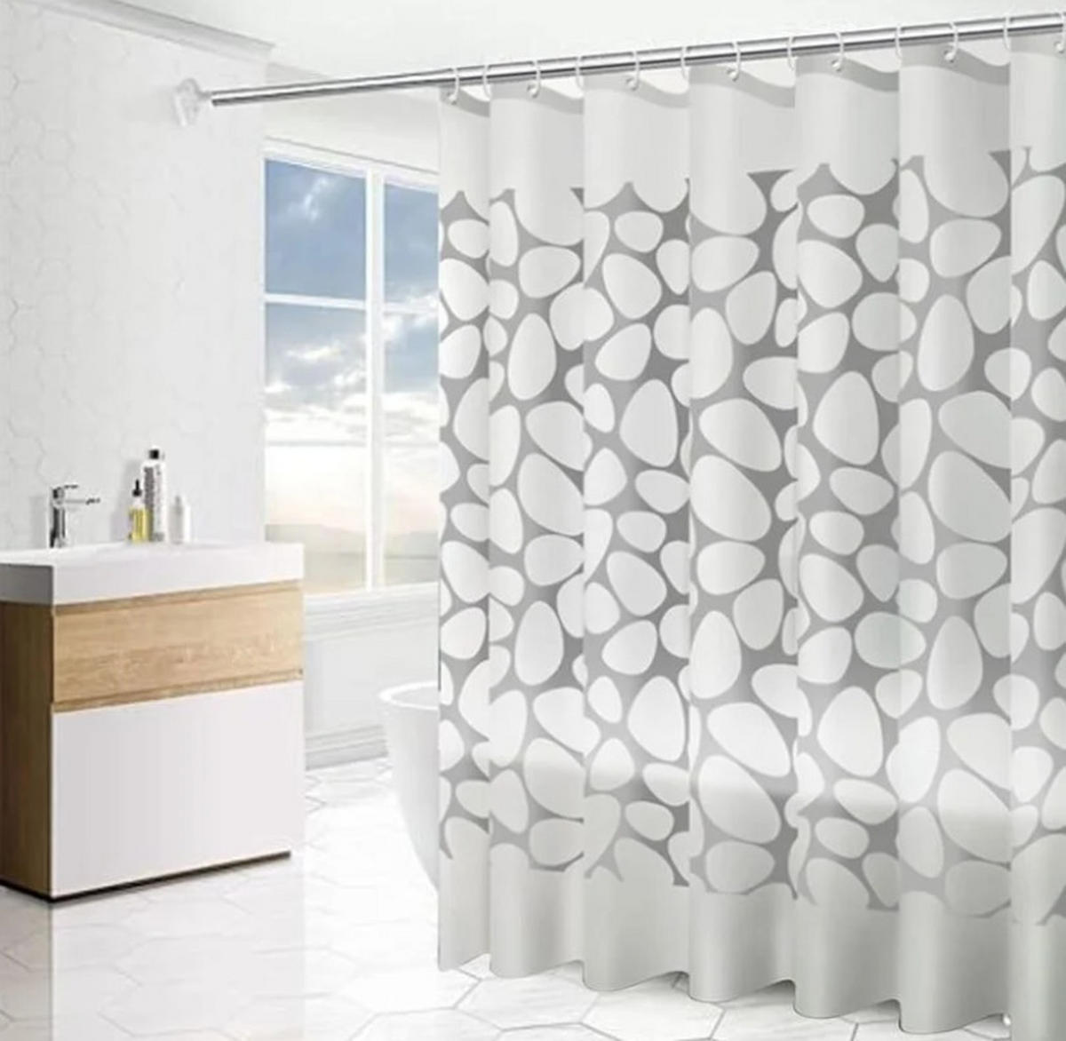 DUSCHVORHANG PEVA wasserdicht waschbar schimmelresistent antibakteriell verstärkt mit Haken - Grau, Kunststoff (180/200cm) - MCBOSON