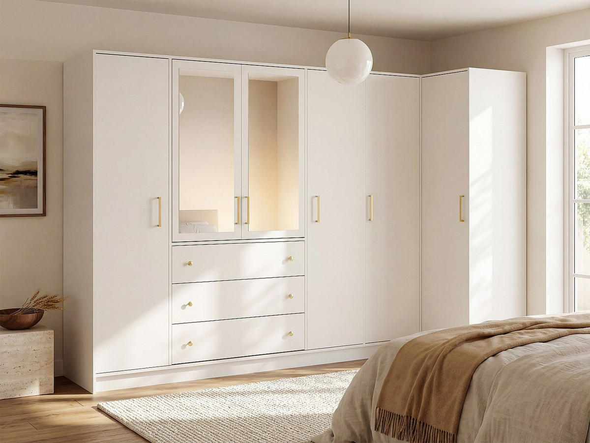 KLEIDERSCHRANK - 311 cm x 106.5 cm - holz - weiß Lizandro - Silberfarben/Weiß, Holz (311/200/106.5cm) - Vente-Unique