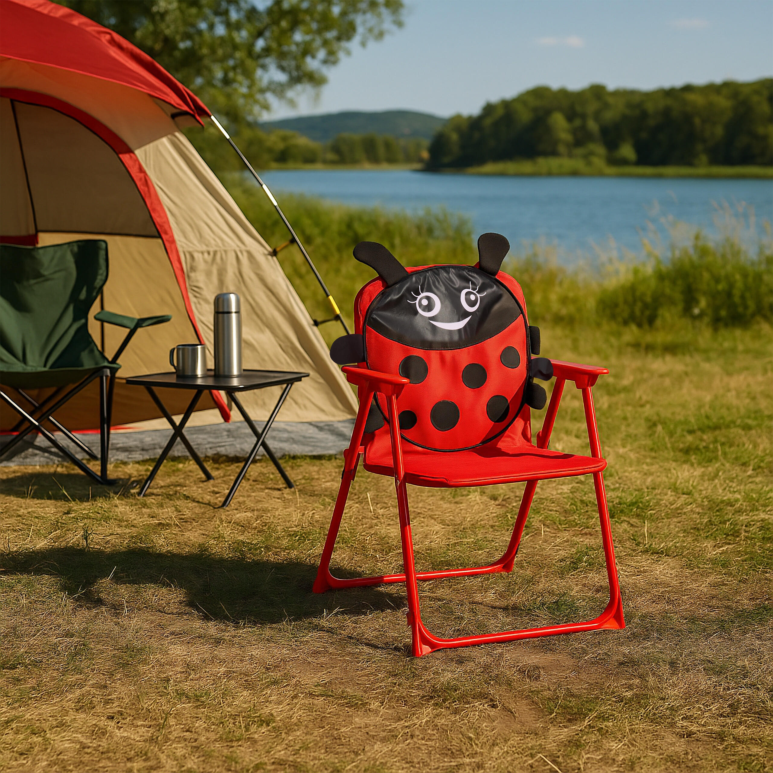 KINDER-KLAPPSTUHL - Rot, Textil/Metall (36/51.5/37.5cm) - Relaxdays