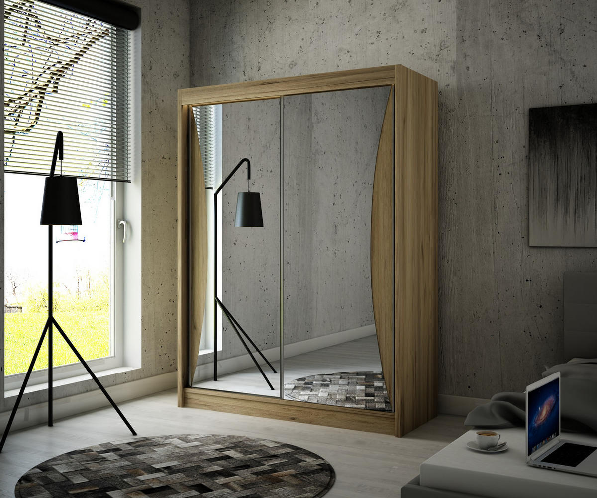 KLEIDERSCHRANK TIWAN mit Spiegel/LED - 200 cm - Braun - Braun, Holzwerkstoff (200/215/61cm) - ALTDECOR