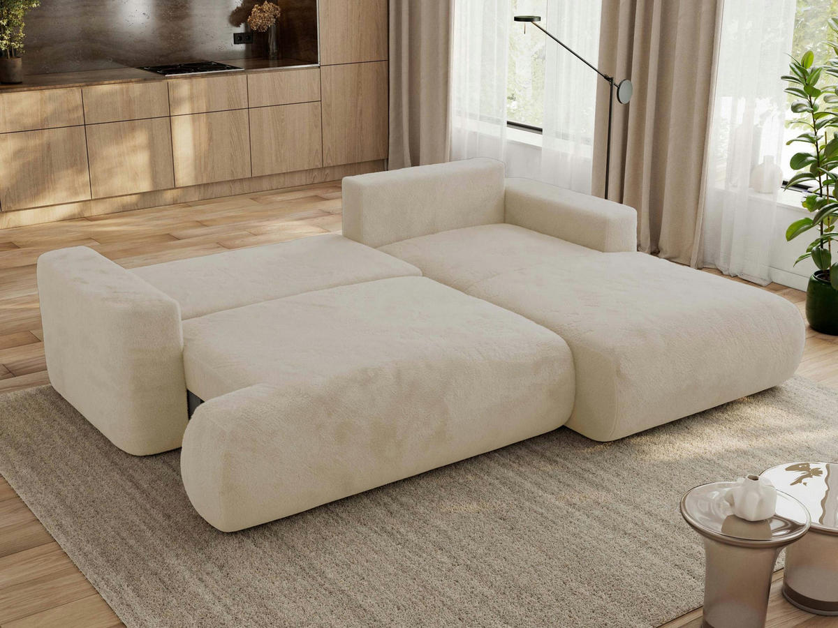 ECKSOFA OVO L Creme Plüsch - Rechts Seite - Creme/Schwarz, Kunststoff/Textil (195/271cm) - MKS