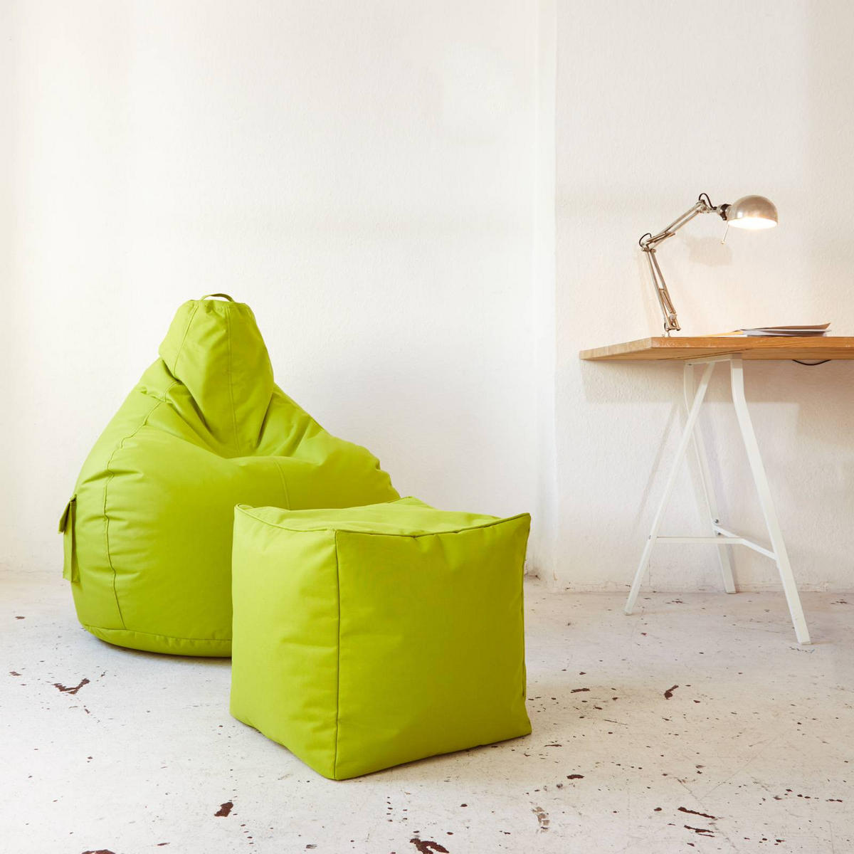 SITZSACK-HOCKER Pouf "Cube" 40x40x40cm - Hellgrün, Textil (40/40/40cm) - Green Bean