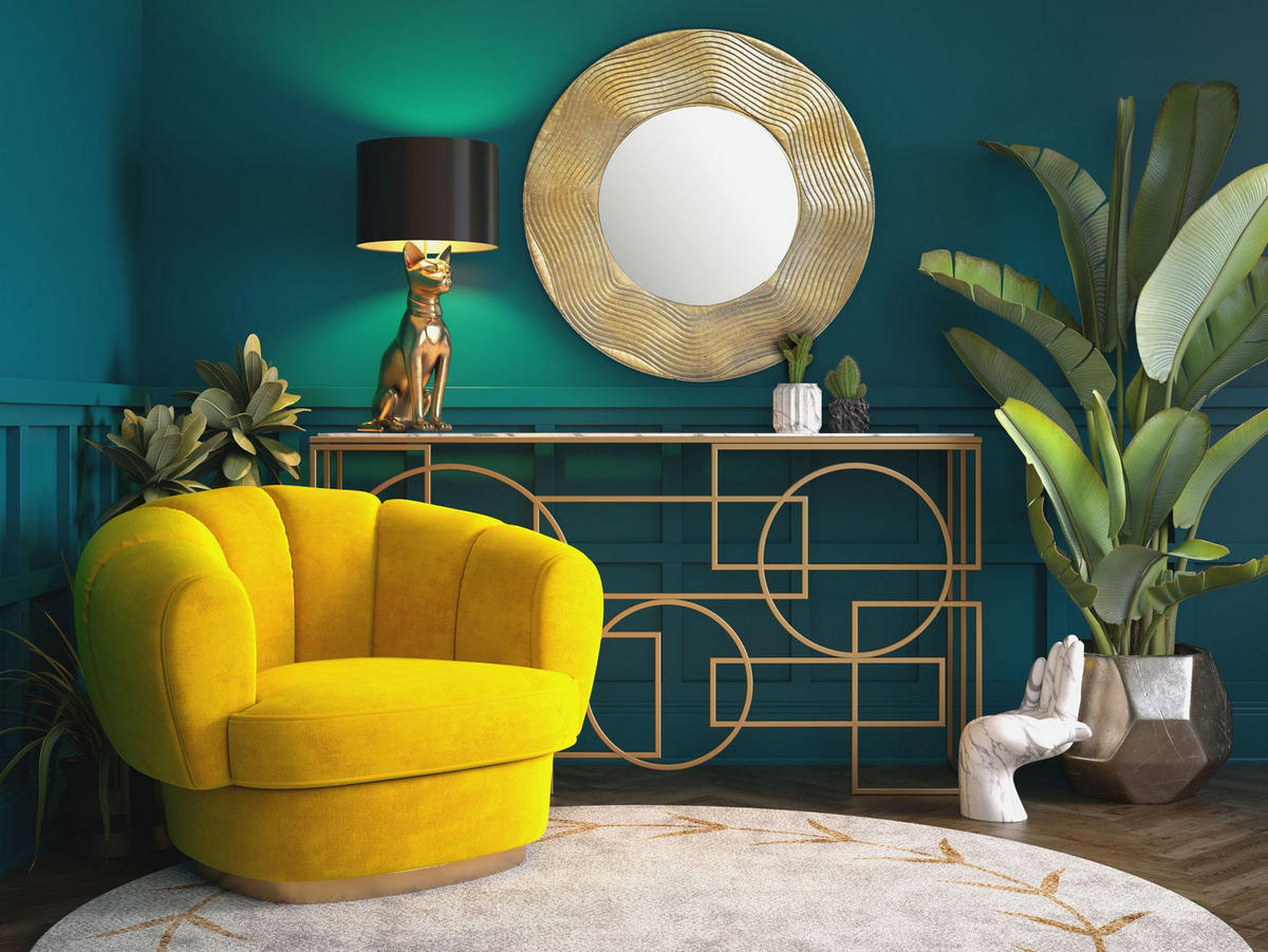 WANDSPIEGEL Rund Metall Gold 74 cm Wellenmuster - Goldfarben, Glas (74/74/3cm) - KADIMA DESIGN