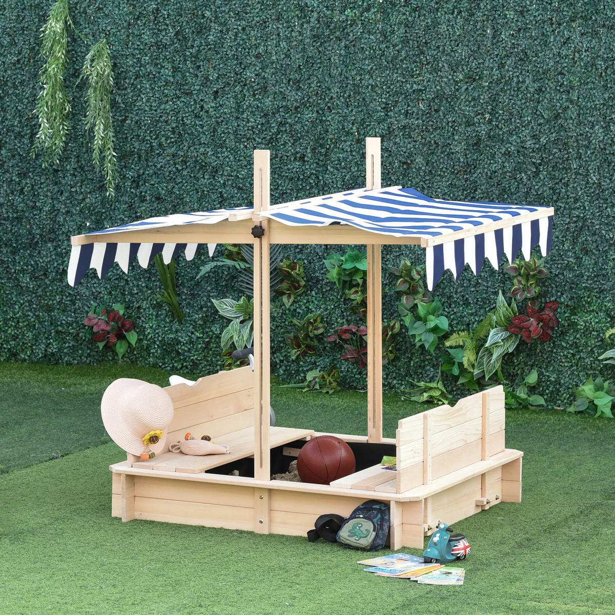 SANDKASTEN DE-18747 klappbar mit verstellbarem Dach Holz - Naturfarben, Holzwerkstoff (106/106/115cm) - ComfortXL