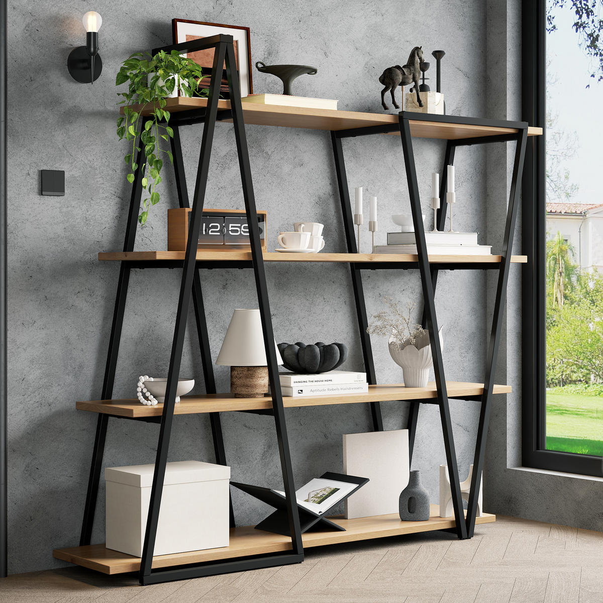 REGAL 158cm Metall MDF Dreiecksdesign offen modern - Braun, Holzwerkstoff (158/166/35cm) - FLIEKS