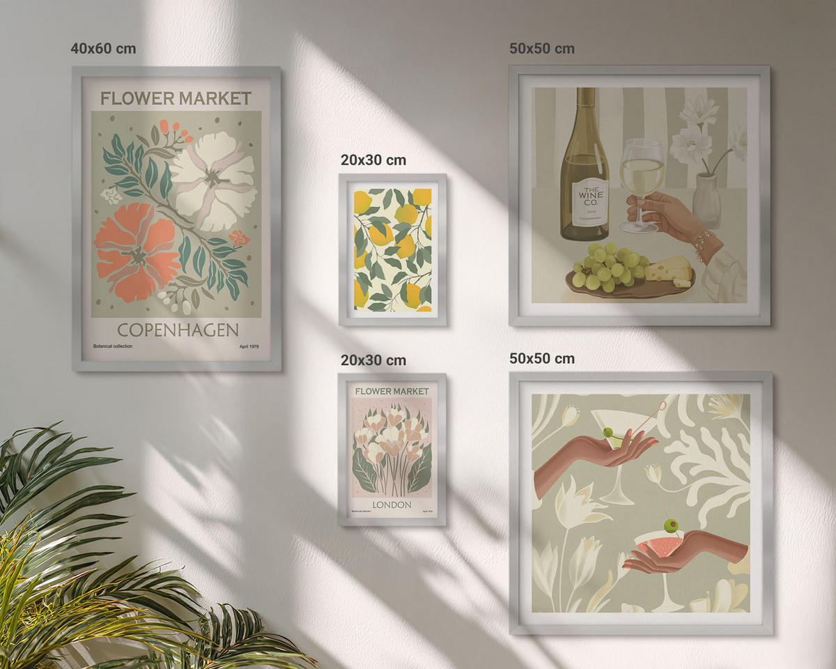 BILDER SET 5er Set - 50x50 cm & 20x30 cm & 40x60 cm Silberner Rahmen - Blumenmotive Rosen Paris - Silberfarben, Kunststoff (40/60cm) - TULUP