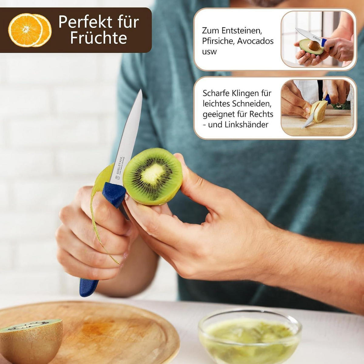 OBST- und Gemüsemesser 6-teiliges Set Blau - Blau, Metall (19cm)