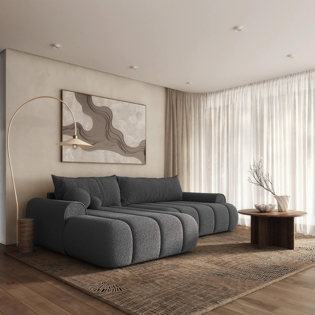 ECKSOFA Dandelino Grau mit Bouclé-Bezug, links - Schwarz/Grau, Kunststoff/Textil (271/172cm) - Selsey