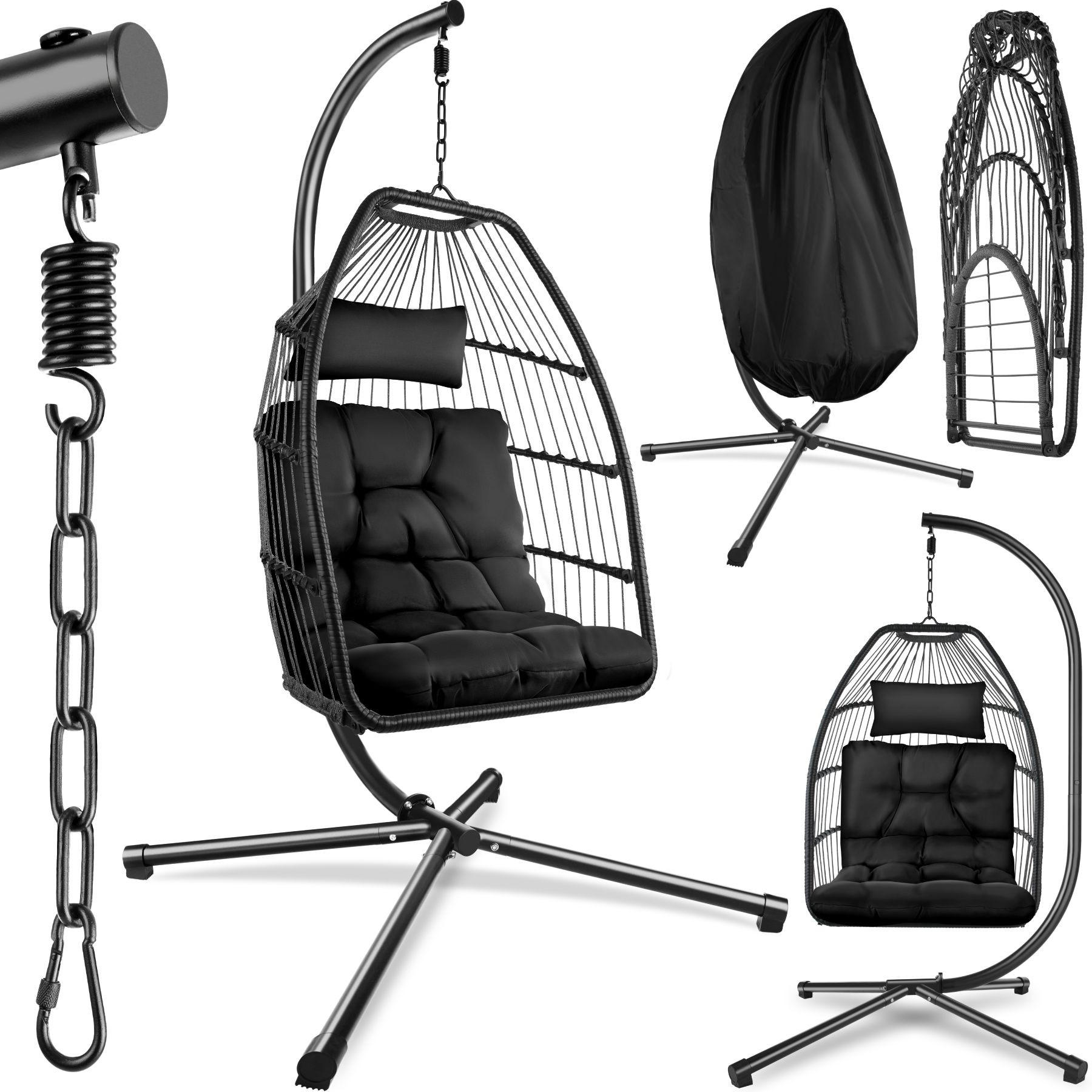 HÄNGESESSEL Ariane,inklusive Schutzhülle, 98 x 107 x 202 cm,schwarz - Schwarz, Kunststoff/Textil (98/202/107cm) - tectake