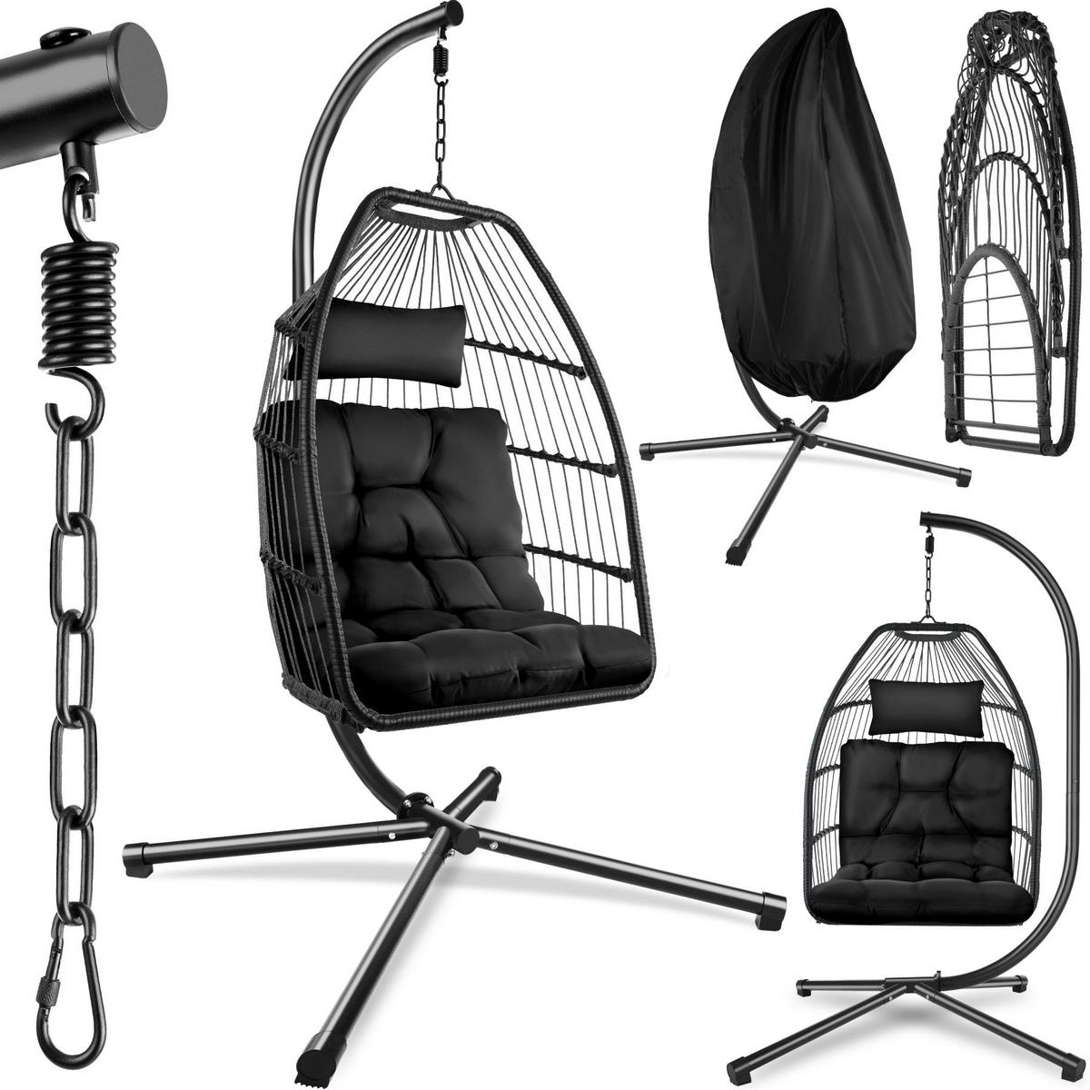 HÄNGESESSEL Ariane,inklusive Schutzhülle, 98 x 107 x 202 cm,schwarz - Schwarz, Kunststoff/Textil (98/202/107cm) - tectake