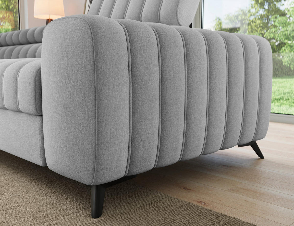 KANEDO Ecksofa mit Schlaffunktion und Bettkasten – Modernes Designsofa, verstellbare Kopfstützen, Metallfüße - Grau, Kunststoff (269/86cm) - Wohnideebilder