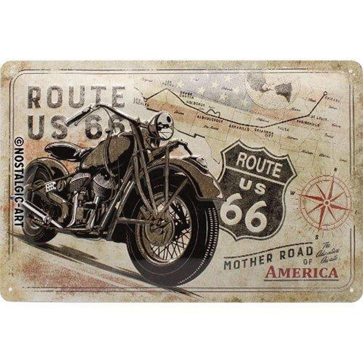 BLECHSCHILD 20/30 cm US Highways Route 66 Bike Map - Multicolor, Metall (30/20/0.2cm) - Nostalgic-Art