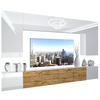 WOHNZIMMERWAND Schrankwand mit LED Weiß / Eiche Wotan Glänzend/Matt - Weiß/Braun, Holz (300/180/36cm) - B BELINI GROUP
