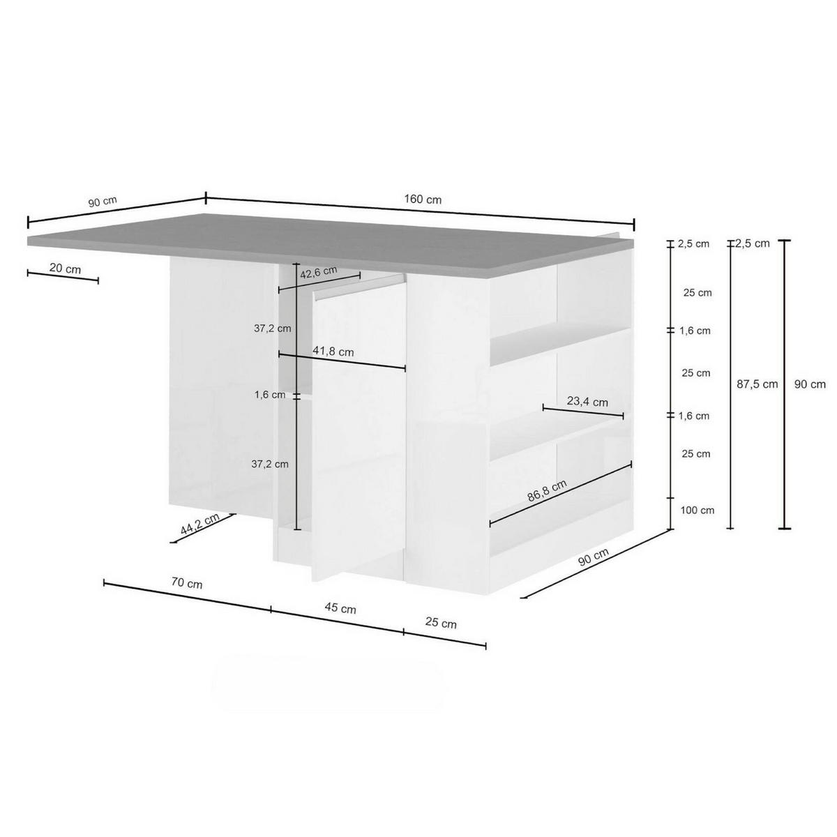 KÜCHENINSEL Anthrazit, Schiefer 90/160/90 cm - Schwarz, Holzwerkstoff (160/90/90cm) - DMORA