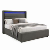 POLSTERBETT mit Bettkasten und LED 140x200 cm PU Grau inklusive Matratze - Grau, Metall (140/200cm) - Meubliv