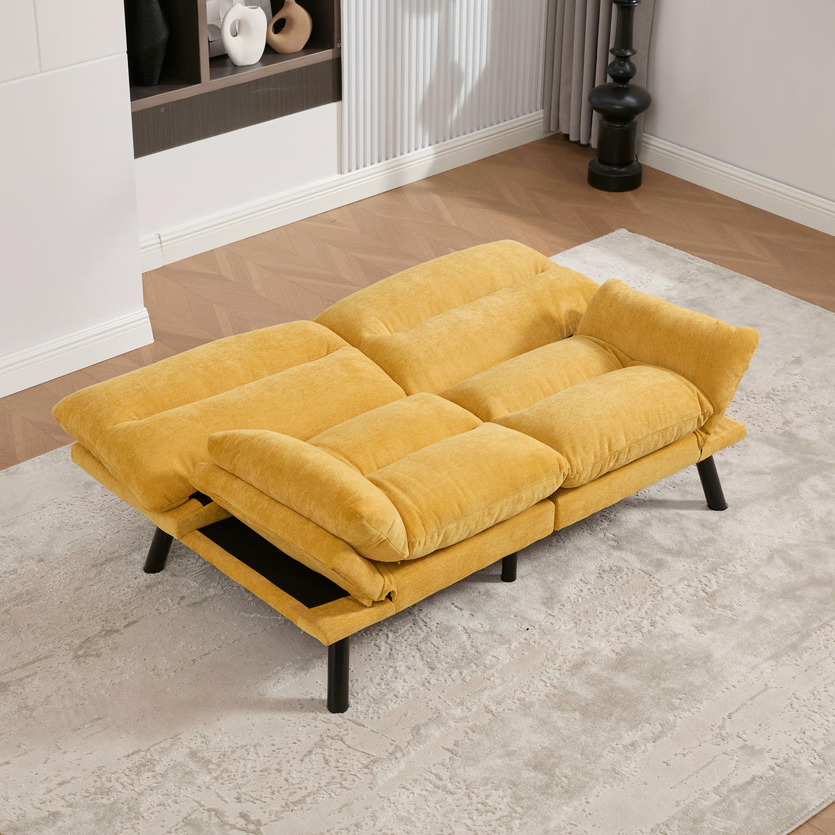 2-SITZER Schlafsofa Chenille mit verstellbarer Rückenlehne Senfgelb 165/90/76 cm - Gelb, Textil (90/76/165cm) - Redom