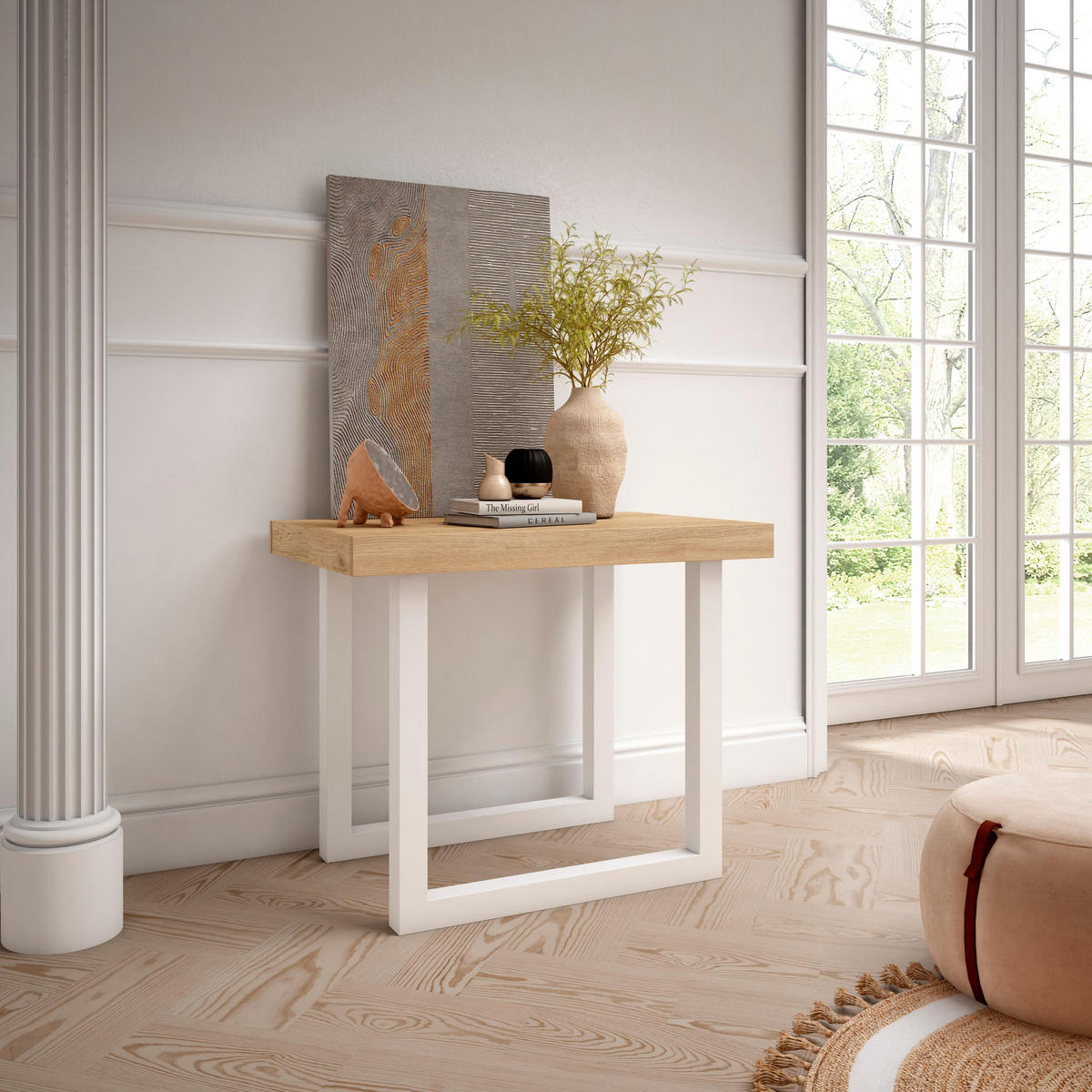 KONSOLENTISCH ausziehbar 58 bis 262cm, für 12 Gäste, eiche weiß, 90/58/73cm - Eichefarben/Weiß, Holzwerkstoff (90/262/73cm) - Skraut Home