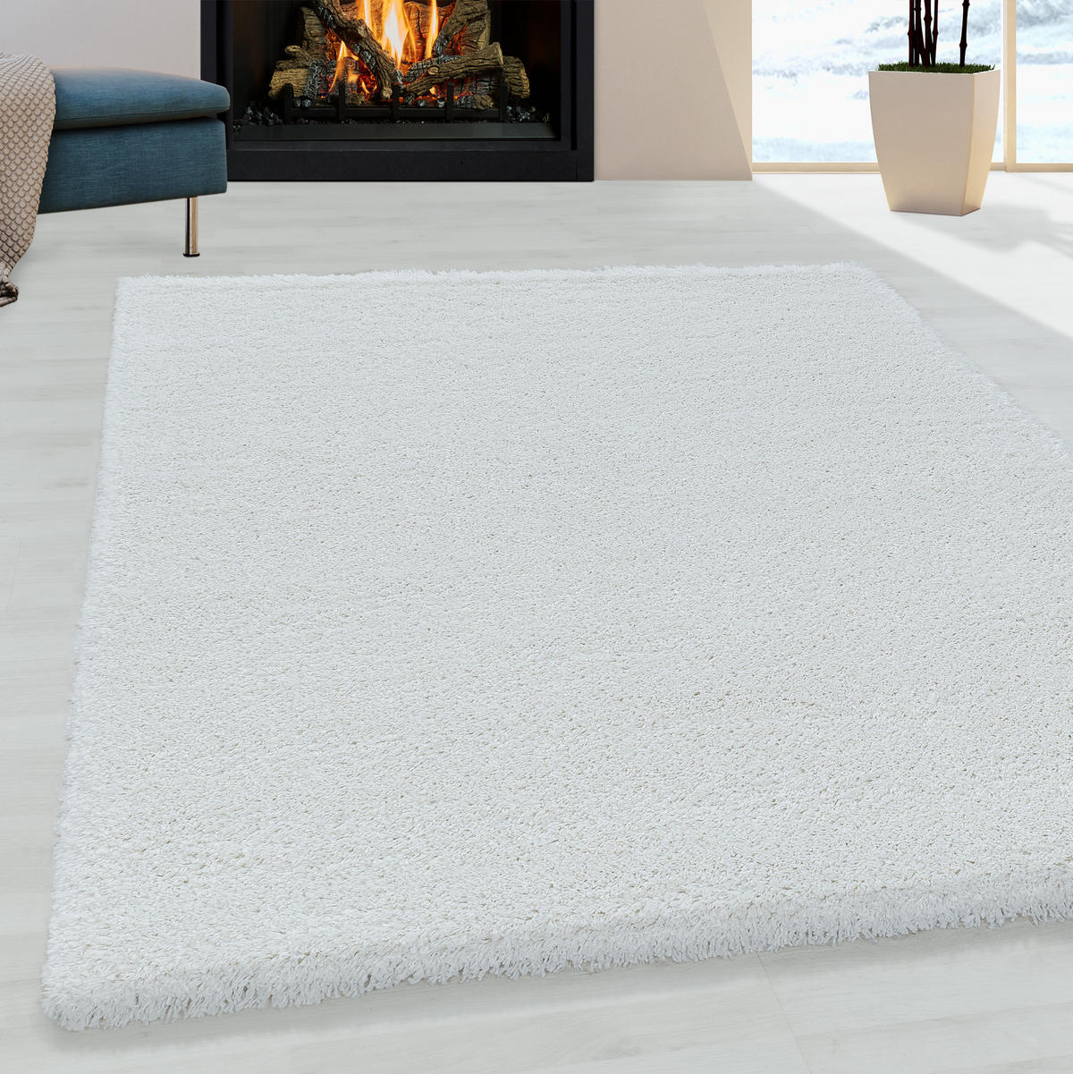 TEPPICH Hochflor Shaggy Uni Style Polypropylen Wohnzimmer Weiß Rechteckig 140x200 - Weiß, Textil (140/200cm) - KADIMA DESIGN