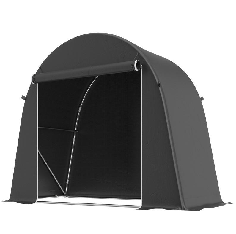 Modfu ZAHRADNÍ úložný stan z plastu 245x120x200 cm tmavě šedý s rolovací dveřmi na zip a pozinkovaným rámem