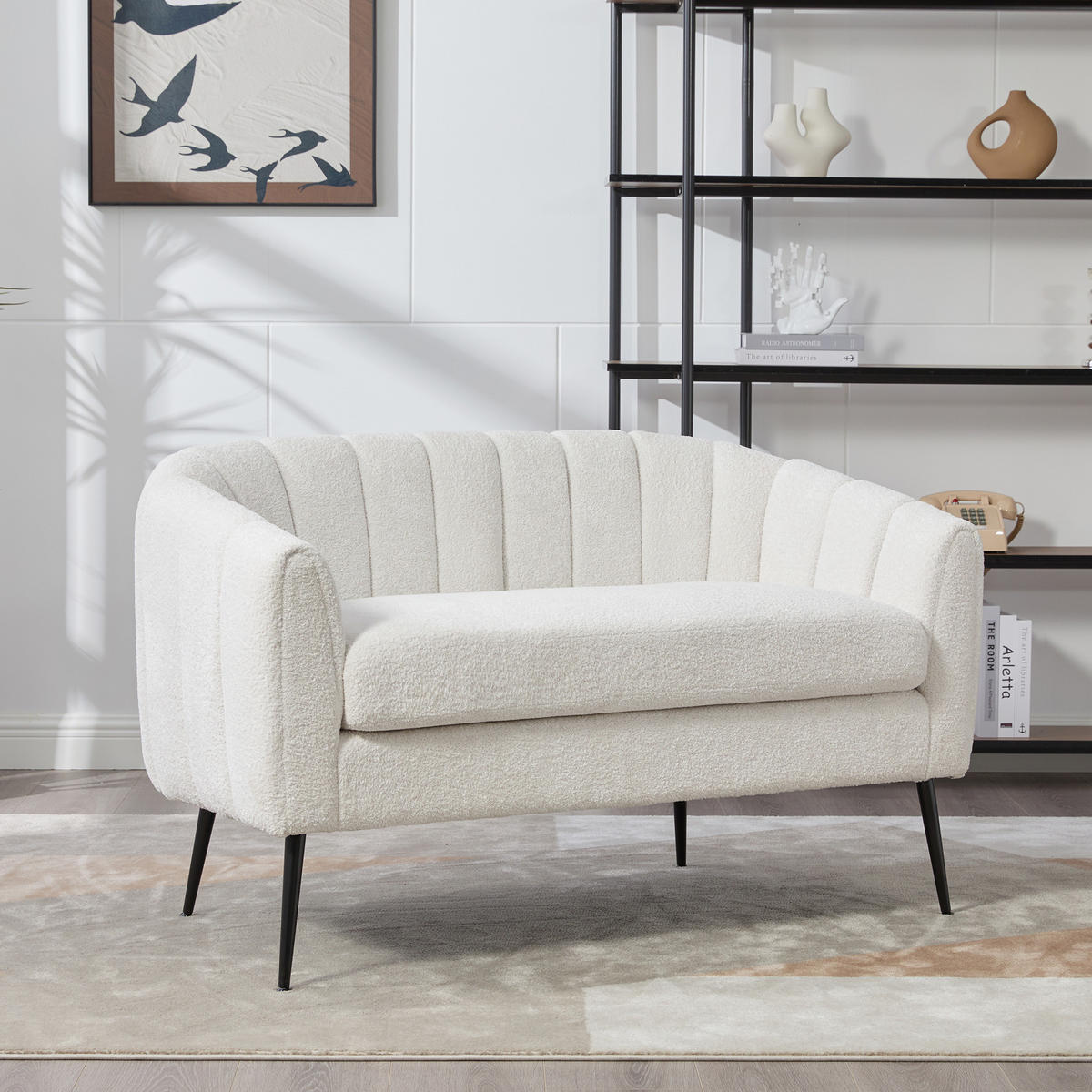 2-SITZER SOFA Chenille Ivory mit abnehmbaren Sitzkissen - Creme, Holzwerkstoff/Textil (127.5/76.5/70cm) - WISHDOR