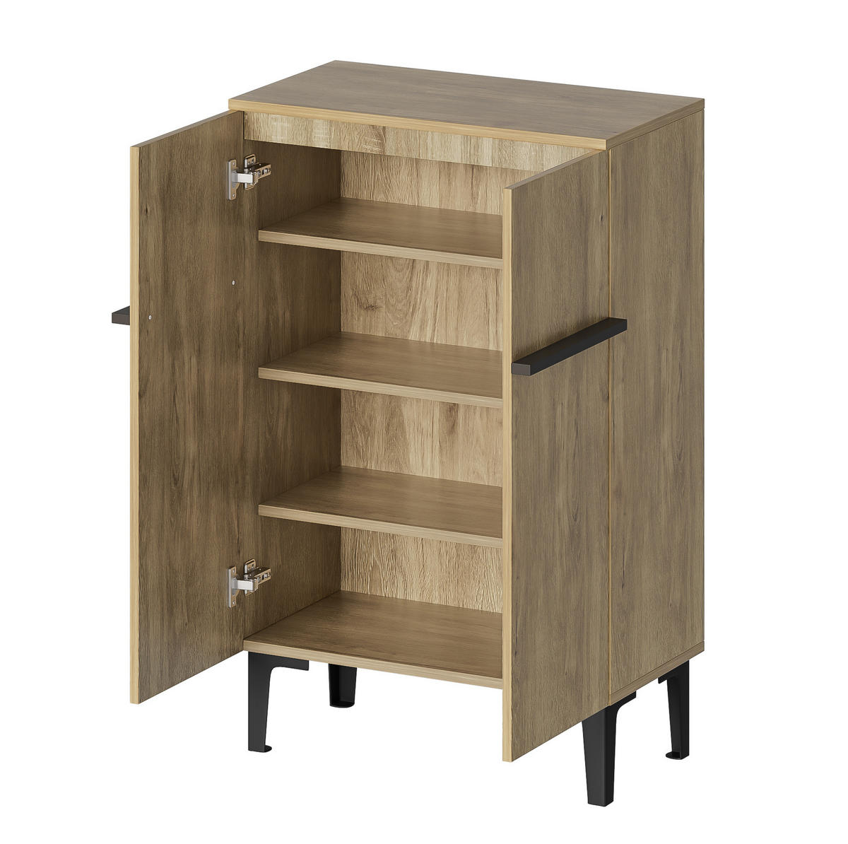 SCHUHSCHRANK 60/34,5/95 cm mit 2 Türen, platzsparend in Holzoptik und Schwarz - Schwarz, Holzwerkstoff (60/95/34.5cm) - BEAOK